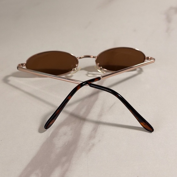 Oval Rose Gold Frame Sunglasses with Brown Lenses - Picture 3 of 5